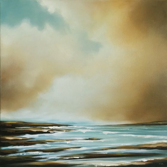 New Skies Meet The Tides Below - Original Seascape Oil Painting on Stretched Canvas