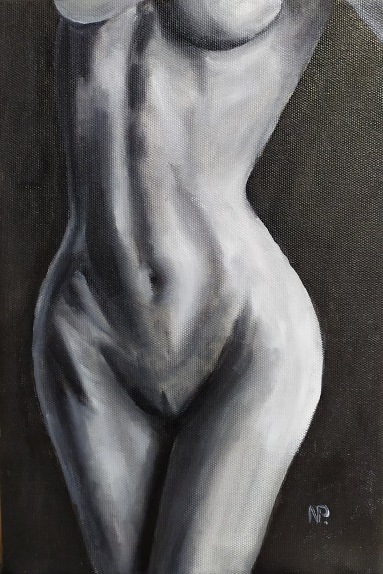 In his dreams, nude erotic girl woman gestural oil painting, art for home