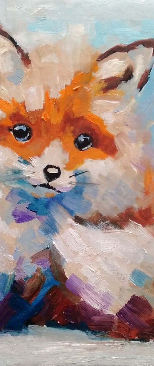 Fox painting Original Art Small Animal Artwork Miniature Oil Wall Art by Yulia Berseneva
