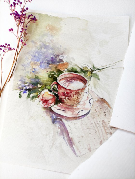 Teatime Still Life Painting in Watercolours