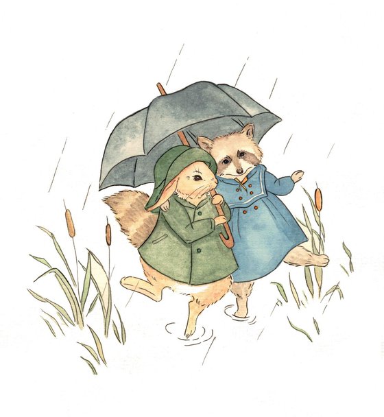 Friends under the umbrella