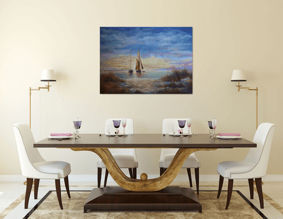 Sunrise in the Bay:linen, oil, 79x109