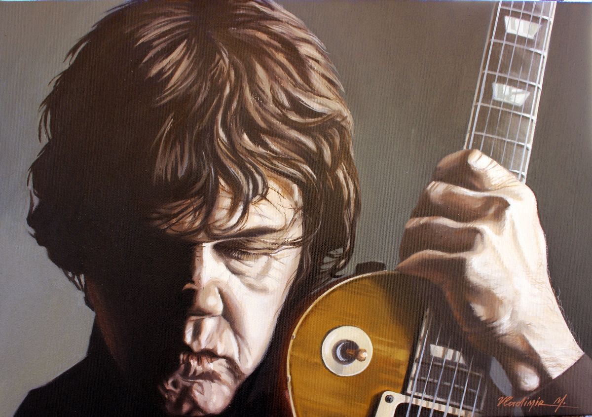 Photorealistic Oil Painting , Gary Moore By Volodymyr Melnychuk, 20 X 14, Artwork For Sale On Artfinder