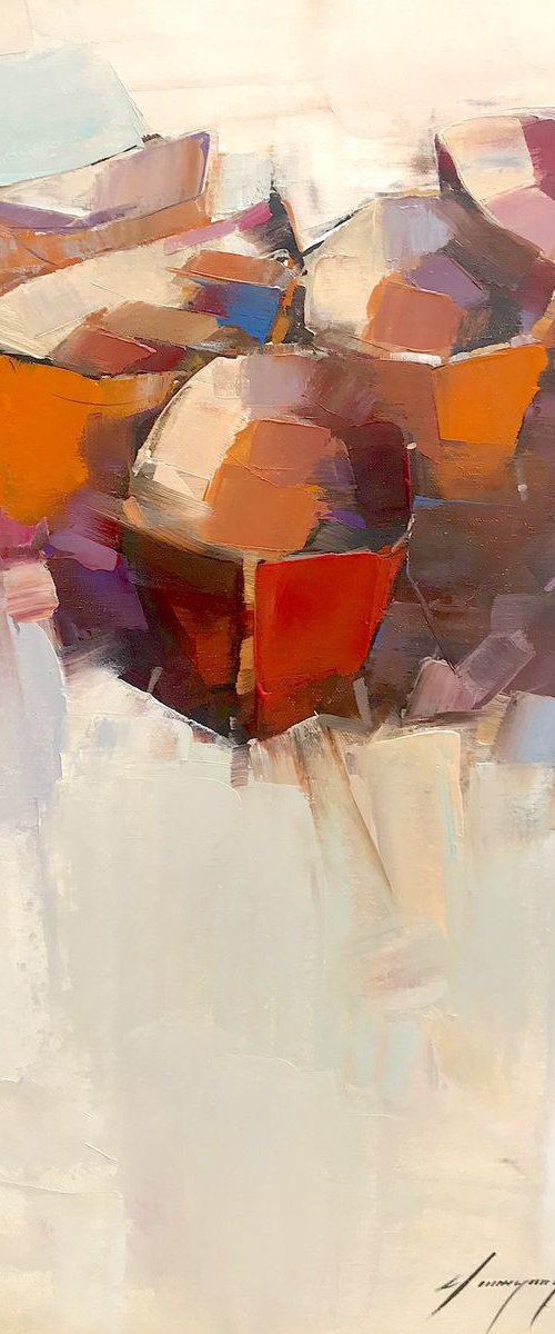 Boats on the Shore, Original oil painting, Handmade artwork, One of a kind by Vahe Yeremyan