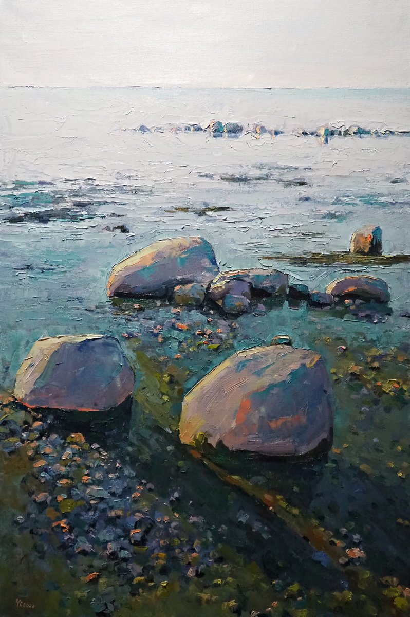 Impressionistic Landscape Oil Painting By Yuanyuan Liu, 24 X 35", Stones, Original Artwork