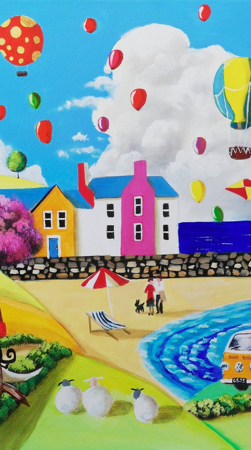 At the seaside, naive art painting by Gordon Bruce