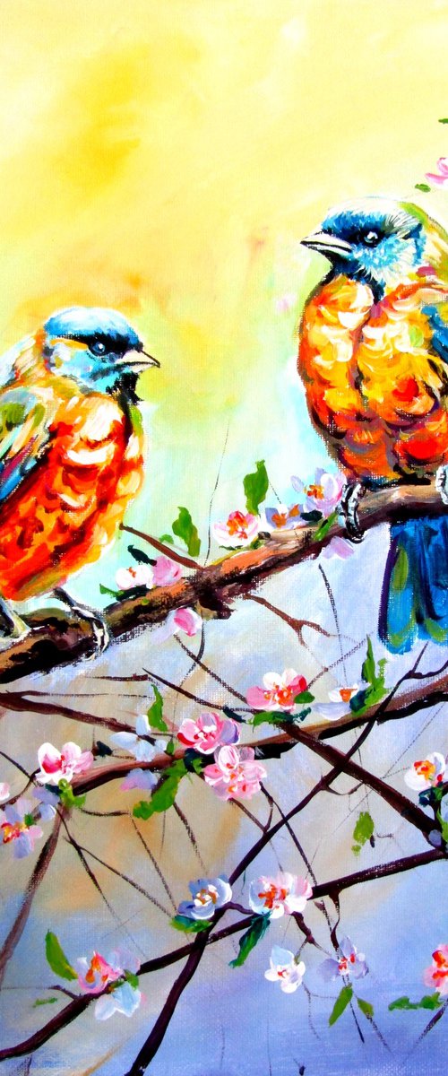 Birds with flowering branch by Kovács Anna Brigitta