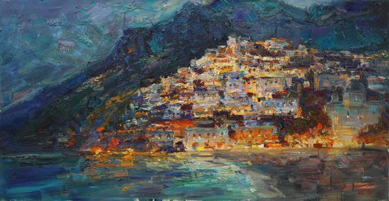 Positano beach at night
