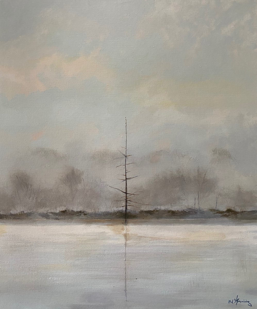 Photorealistic Landscape Acrylic Painting By Mark Skirving, 20 X 24", Dark Tree, Original Artwork