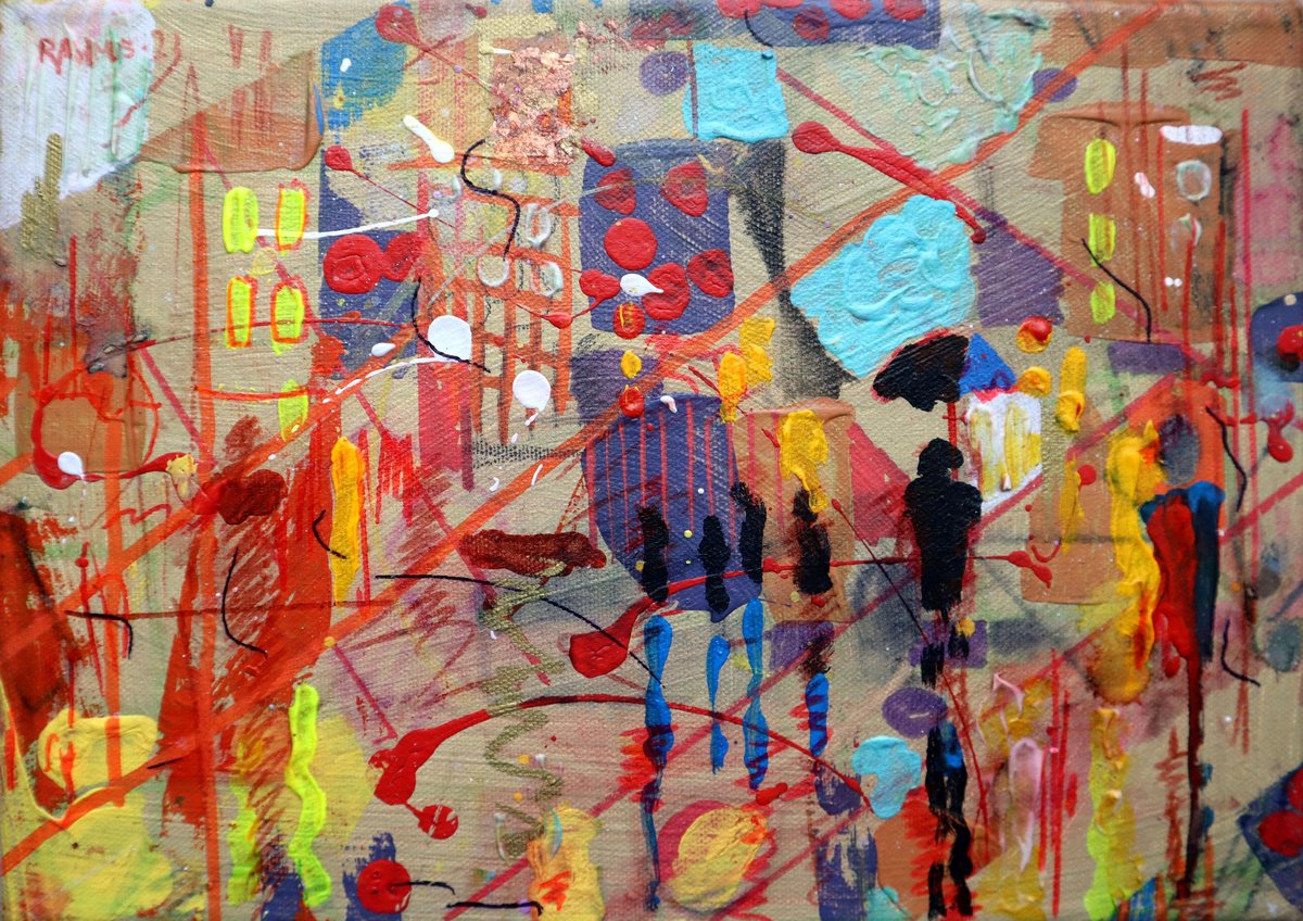 Abstract Cityscapes Oil Painting By Rakhmet Redzhepov, 11 X 8", City 7, Original Artwork