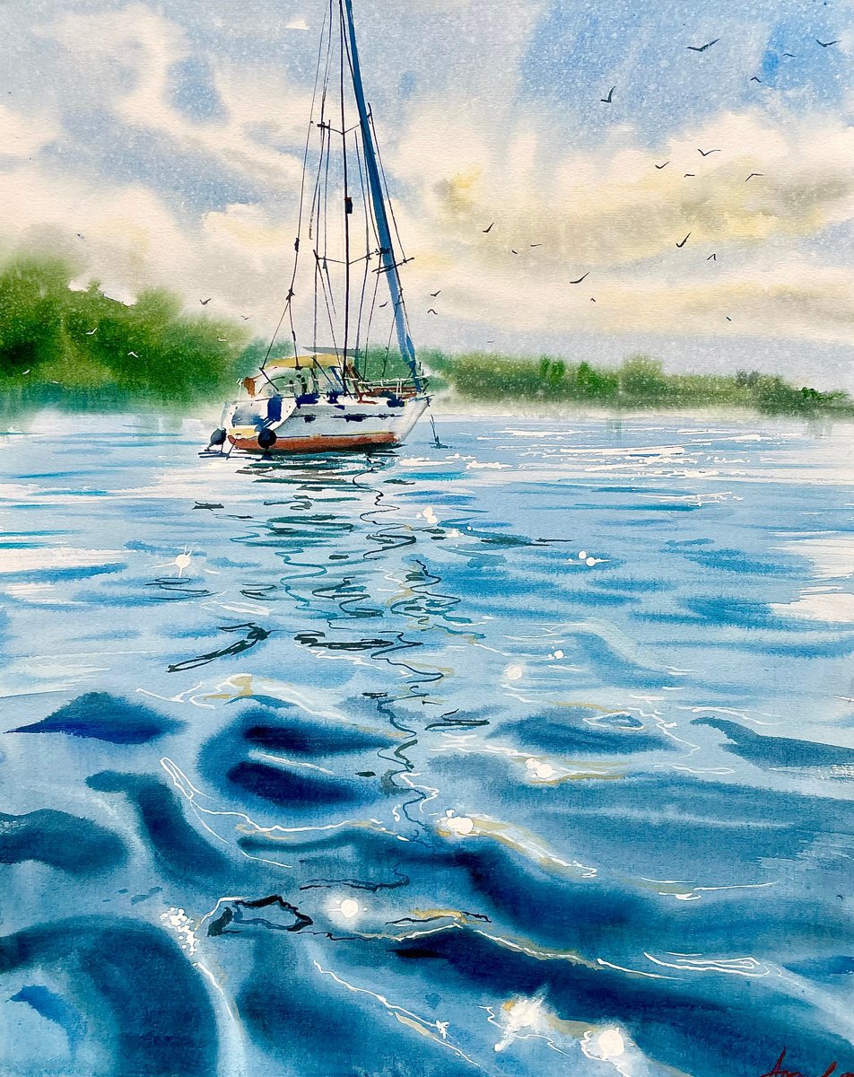 Impressionistic Landscape Watercolour By Ksenia Astakhova, 16 X 20", Morning In Lutry, Original Artwork