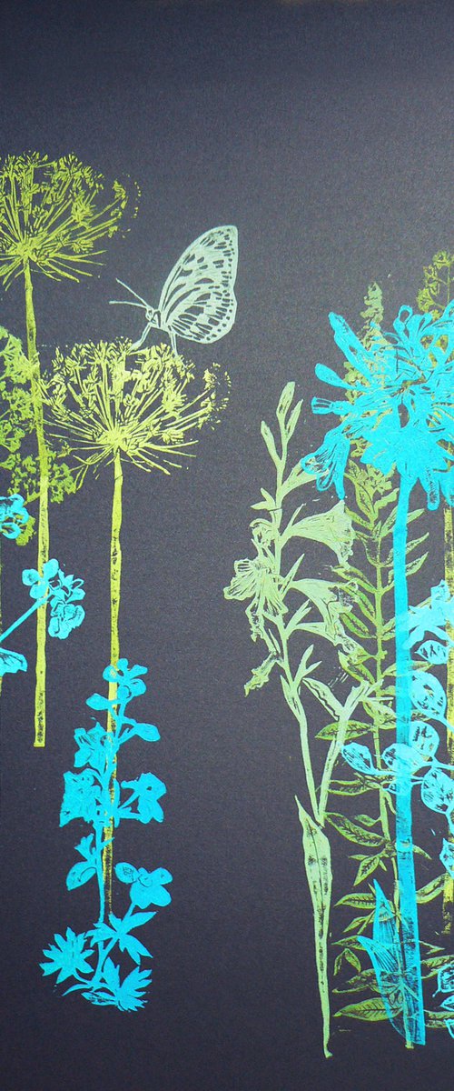 Flora and fauna (fresh green/blue tones on Black Russian cardstock #3) by Carolynne Coulson