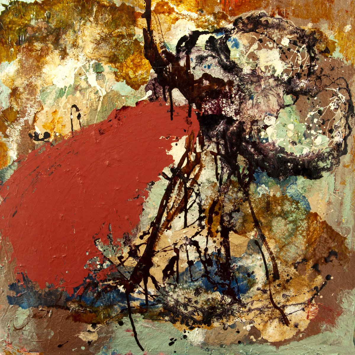 Organic Abstract Painting By Valda Rose Art Gallery, 24 X 24", Cerebral Monster, Original Artwork