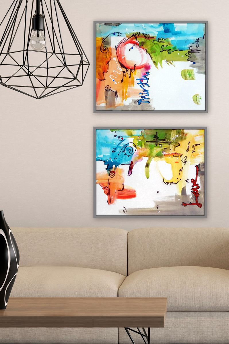 Expressive Abstract Painting By Heather W. Ernst, 20 X 16, Mirth Spiritseries Freeship2Us, Original Artwork