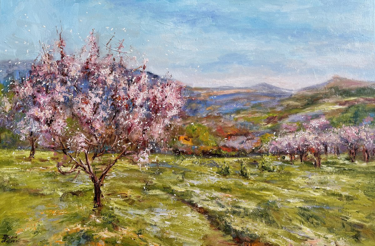 Impressionistic Landscape Oil Painting By Diana Malivani, 35 X 24, Primavera In Montagna, Original Artwork