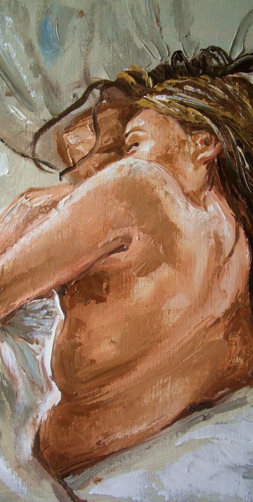 " MONDAY 11 am  ;) " - original oil painting on canvas, palette knife by Monika Luniak