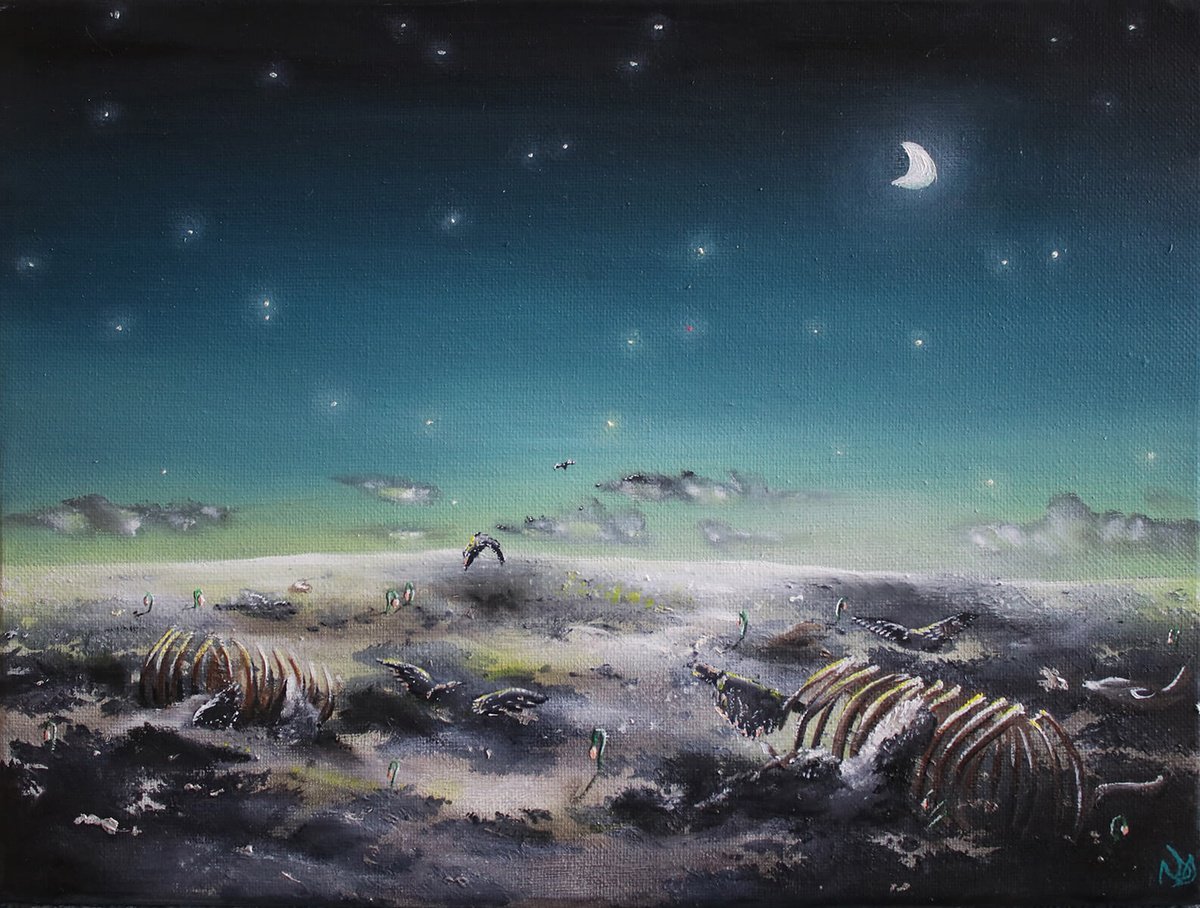 Surrealistic Landscape Oil Painting By Vanessa T Stefanova, 12 X 9", Seventh Lifetime, Original Artwork