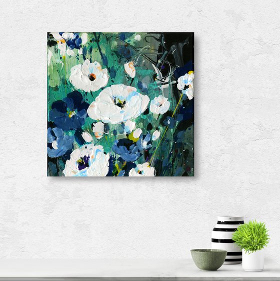 In The Moon Garden - Textured Floral Painting by Kathy Morton Stanion