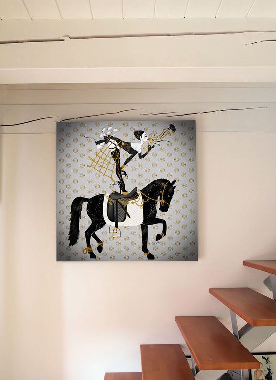 Miss Dirty Martini - Burlesque Star - Equestrian - Art Deco - XL Large Painting