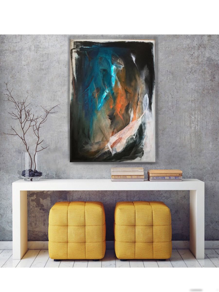 Expressive Abstract Acrylic Painting By Roberta Cervelli, 41 X 30", Midsummer Night