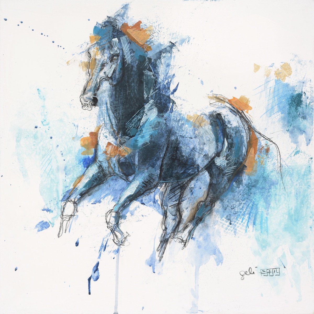 Expressive Animal Painting By Benedicte Gele, 20 X 20, Equine Nude 145T, Original Artwork