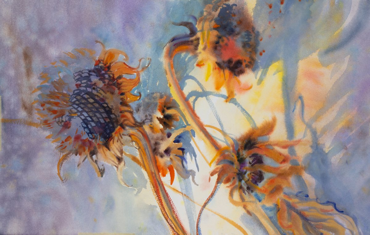 Sunflowers abstract flowers - summer painting by Samira Yanushkova