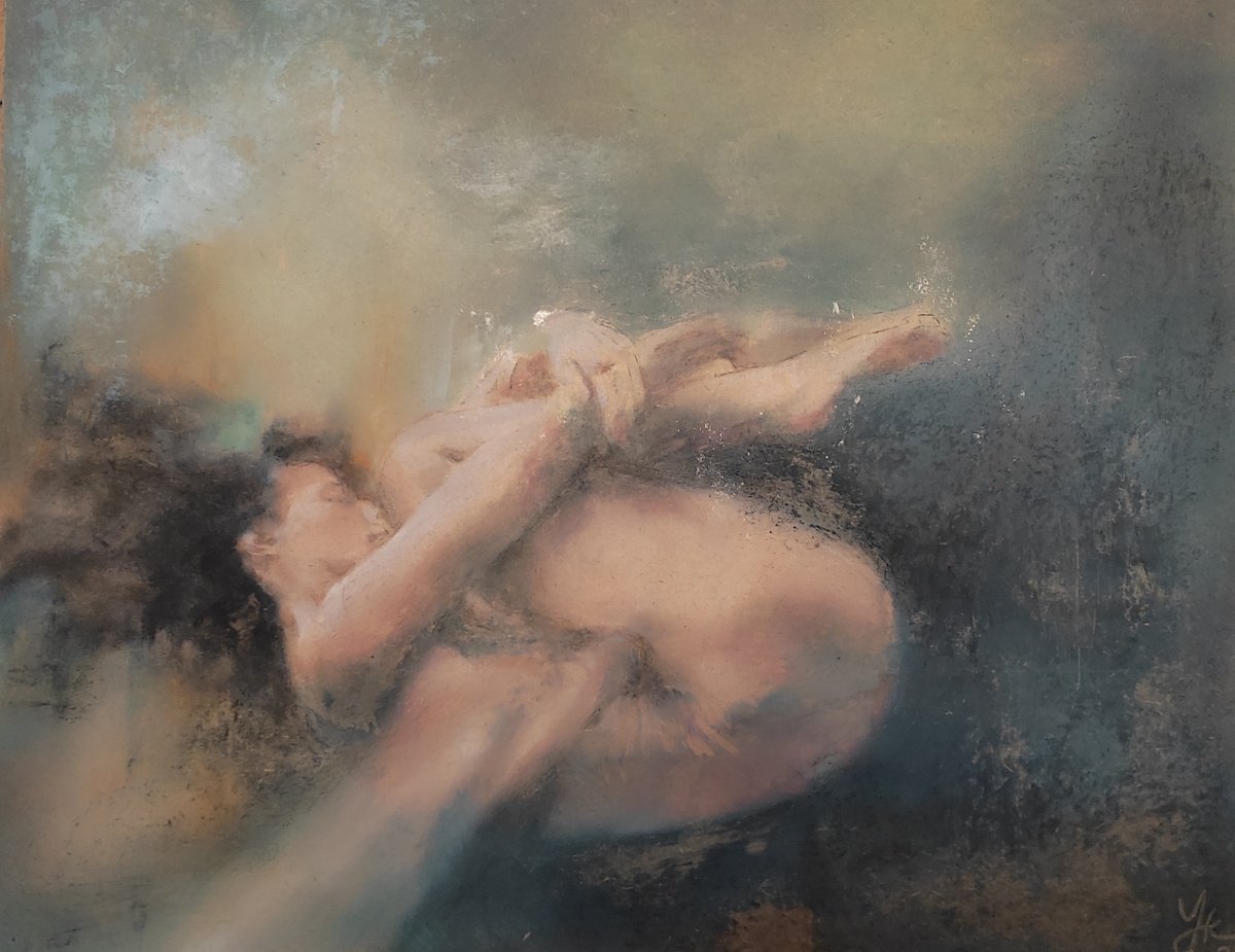 Organic Portrait Oil Painting By Yuliia Kyrsanova, 20 X 16", Dive, Original Artwork