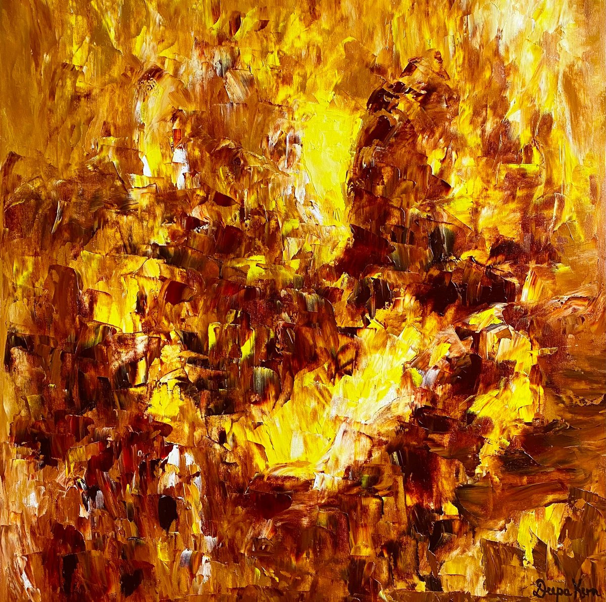 Surrealistic Abstract Oil Painting By Deepa Kern, 28 X 32, Sunlight Symphony, Original Artwork