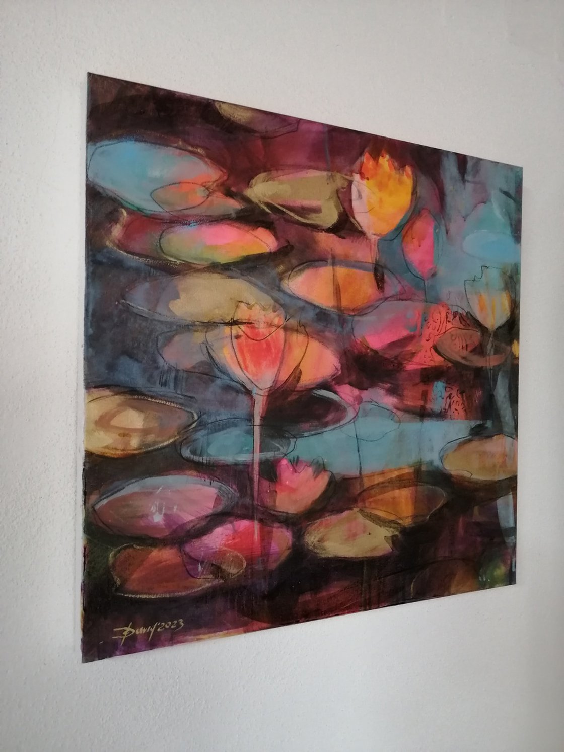Original Acrylic Painting - Charm of the Water Lily by Olga David