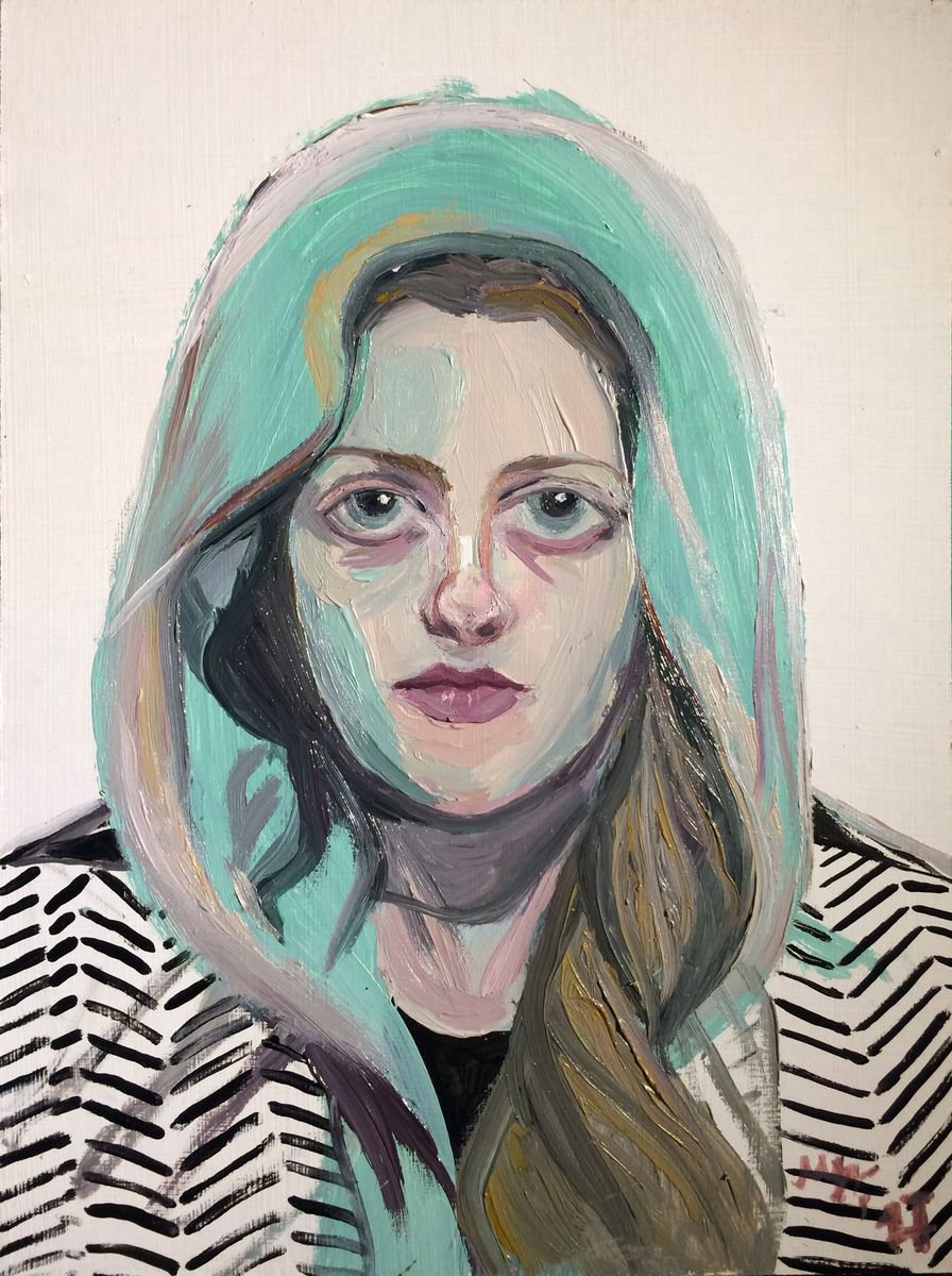 Self portrait in striped coat II. by Szabrina Maharita