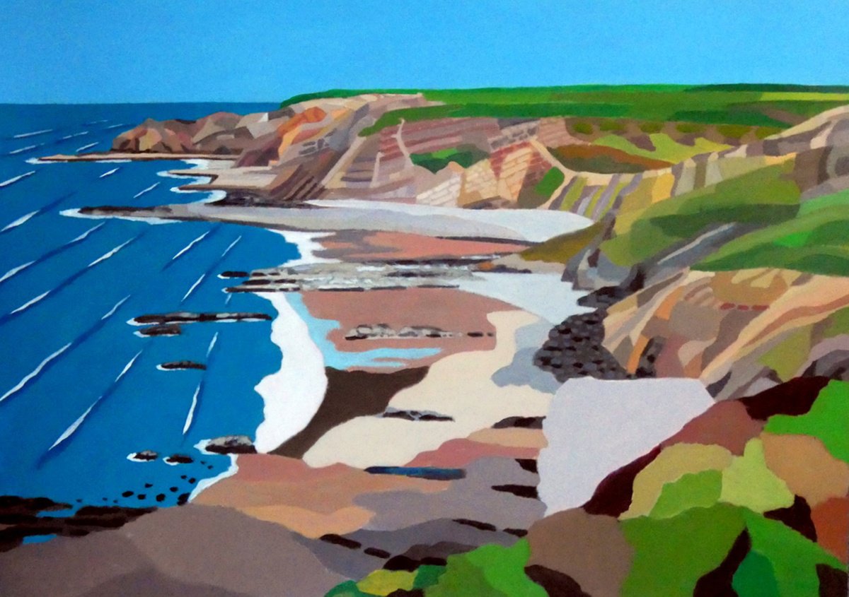 Landscape Acrylic Painting By Tim Treagust, 17 X 12", Stanbury Mouth, Original Artwork