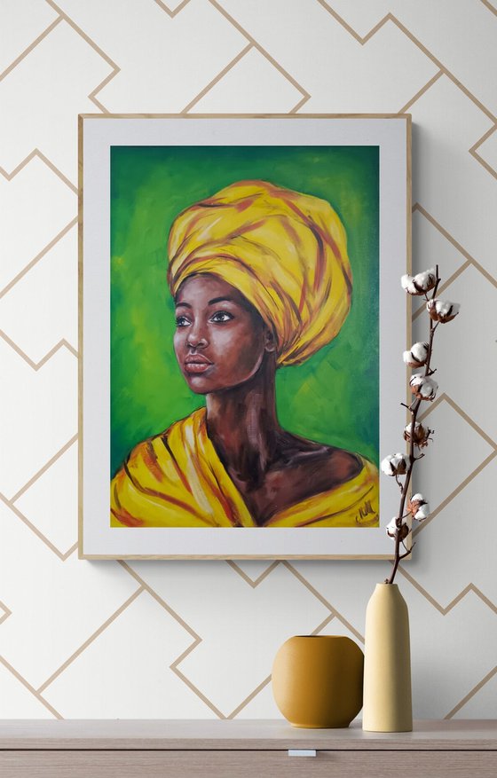 African Beauty - yellow scarf