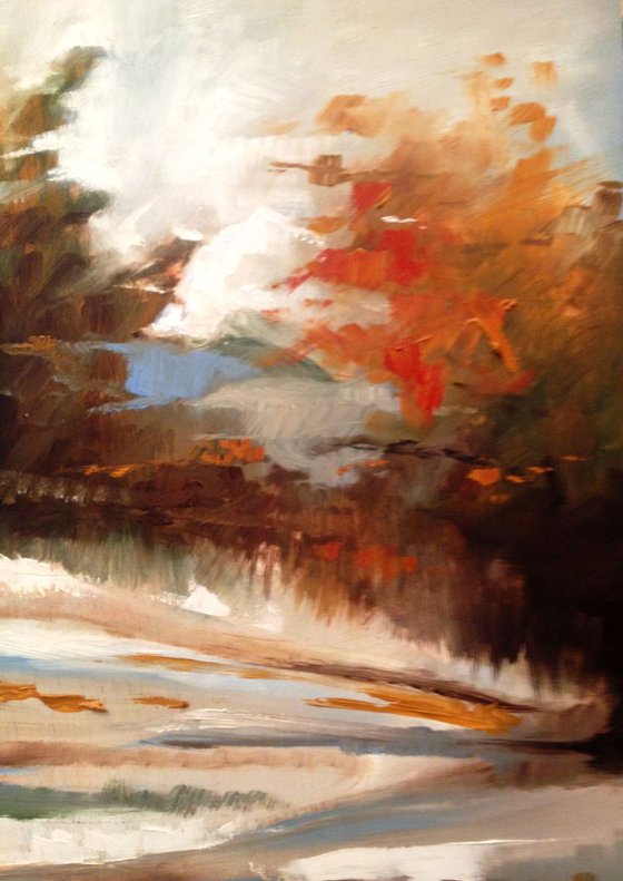 The last snow- original oil painting on wood- 42 x 36 cm (17' x 14 ')- impressionistic landscape