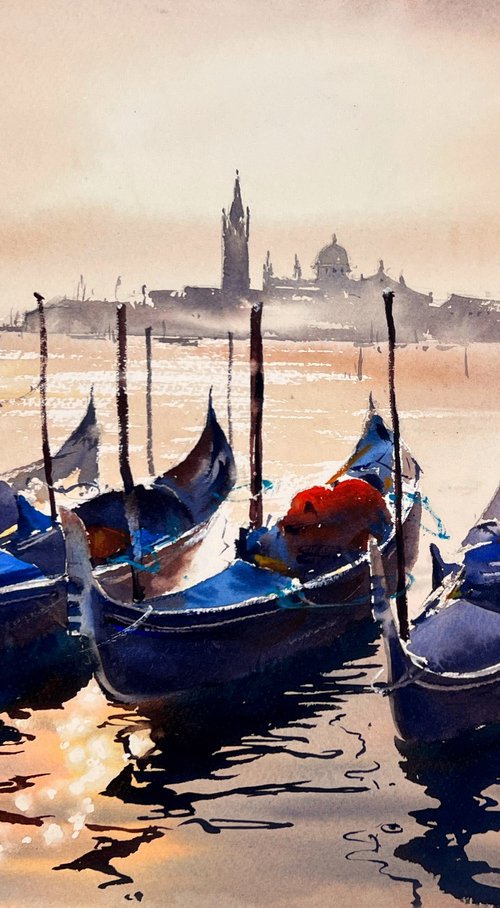 Sun-Kissed Boats of Venice by Eugenia Gorbacheva