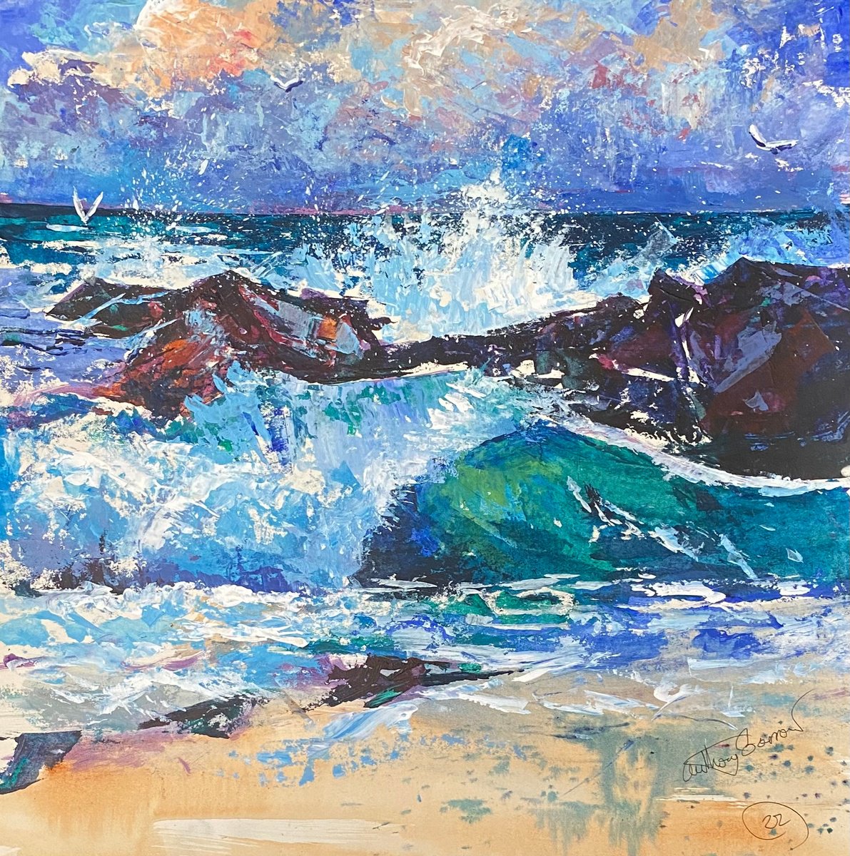 Impressionistic Landscape Acrylic Painting By Anthony Barrow Ba(Hons) Fine Art, 21 X 21, Seascape, Original Artwork