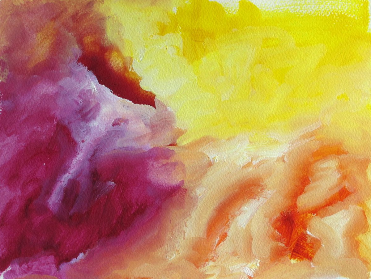 Abstract Acrylic Painting By Fabienne Monestier, 13 X 9, Study Yellow Magenta Orange, Original Artwork