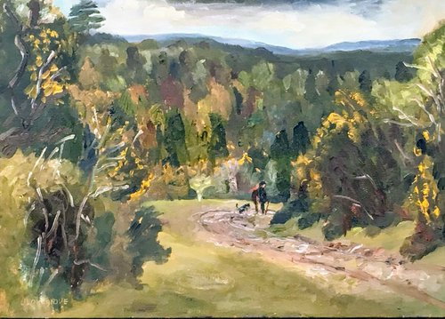 Walkers on the common, an original oil painting, by Julian Lovegrove Art