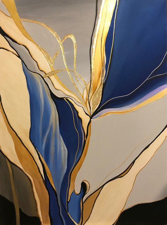Blue Beige Gold Abstract Painting