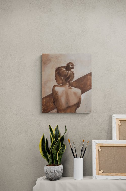 Dreamy sunset - beige, naked woman, erotic art, relax, women's secret by Olesya Izmaylova