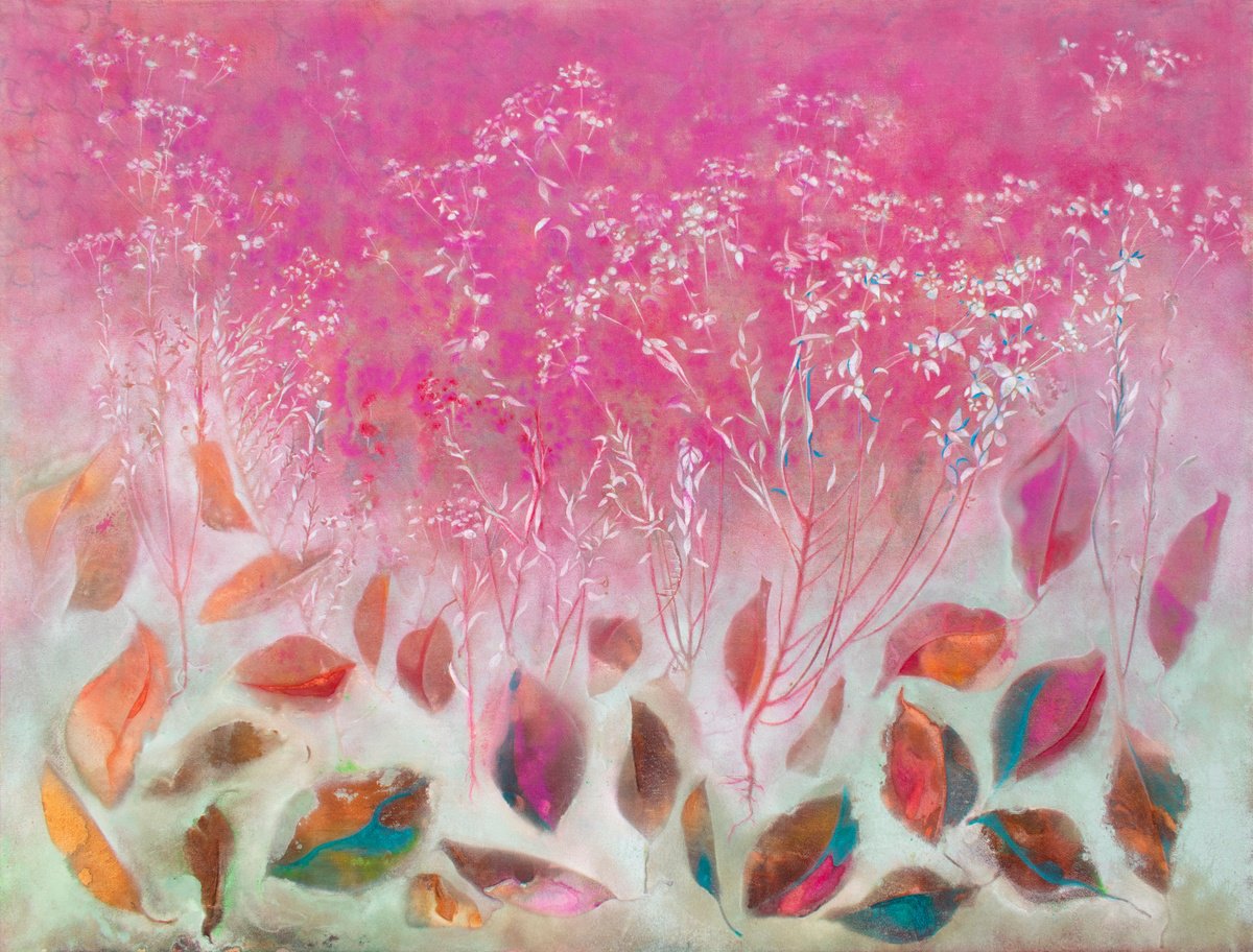 Surrealistic Landscape Painting By Milena Nicosia, 63 X 47", Il Giardinodeipensiericolorati, Original Artwork