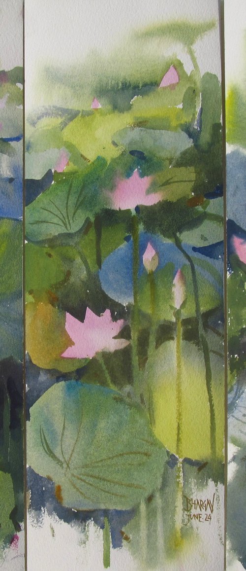 Triptych of Lotus Composition by Bhargavkumar Kulkarni