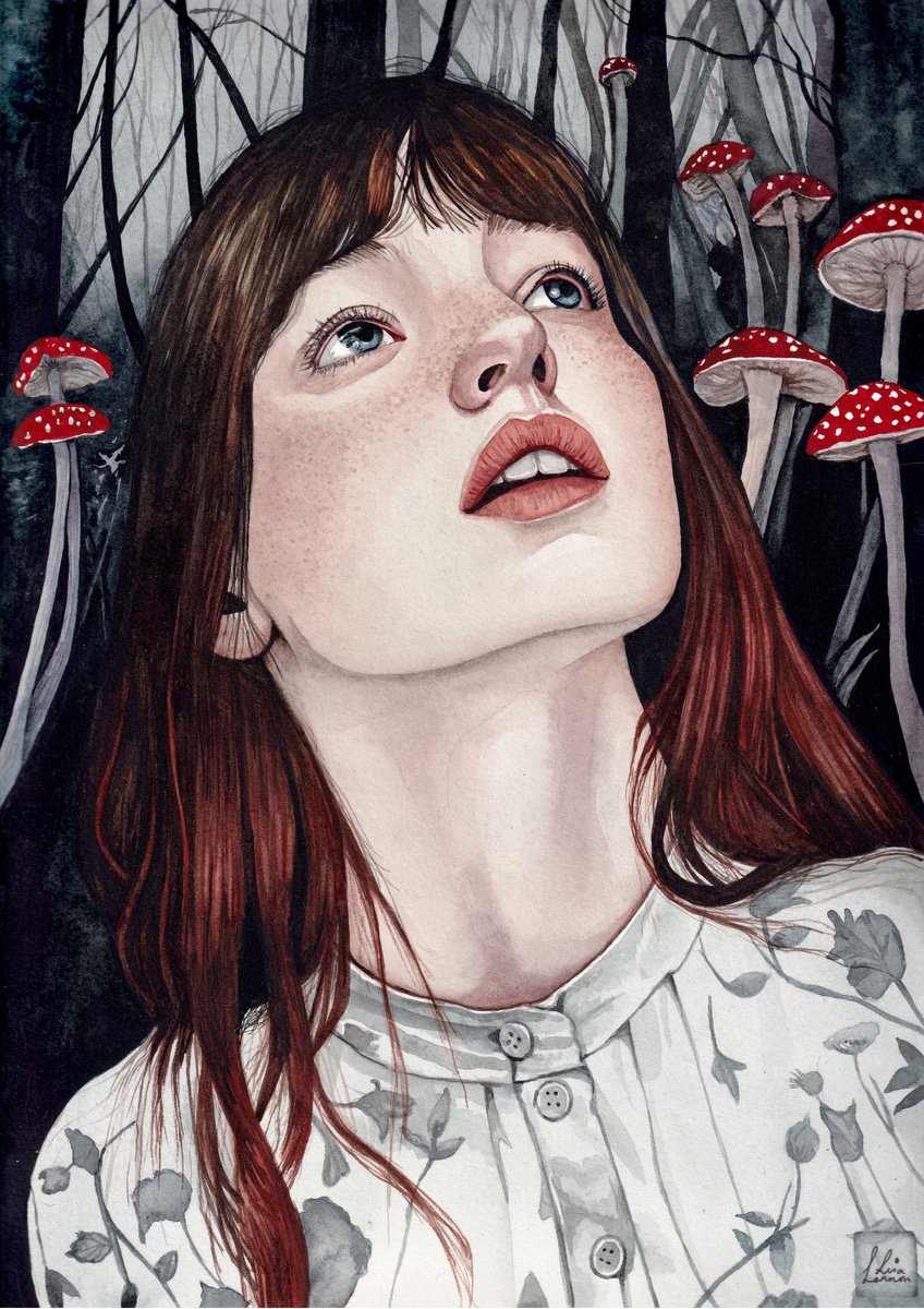 Surrealistic Portrait Watercolour By Lisa Lennon, 9 X 13", Alice, Original Artwork