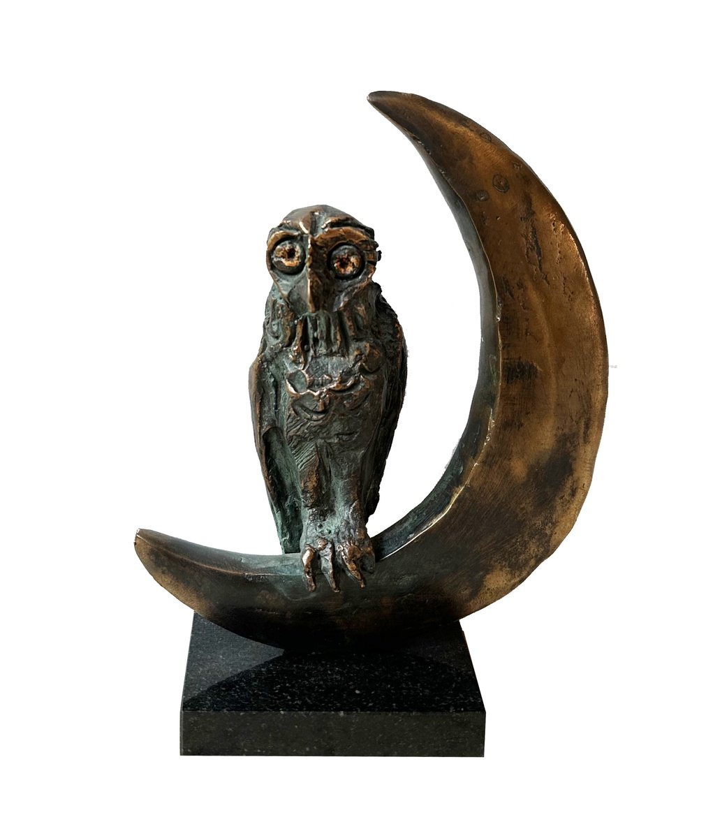 Expressive Bronze Sculpture , Owl - Symbol Of Wisdom And Wealth By Toth Kristof, 8 X 9, Artwork For Sale On Artfinder