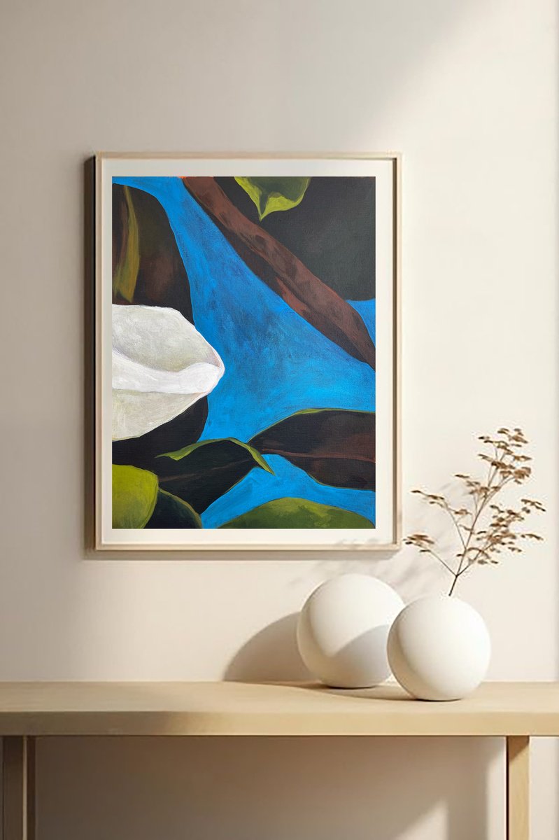 Photorealistic Botanical Acrylic Painting By Anahita Ghazanfari, 14 X 18, Magnolia 7, Original Artwork