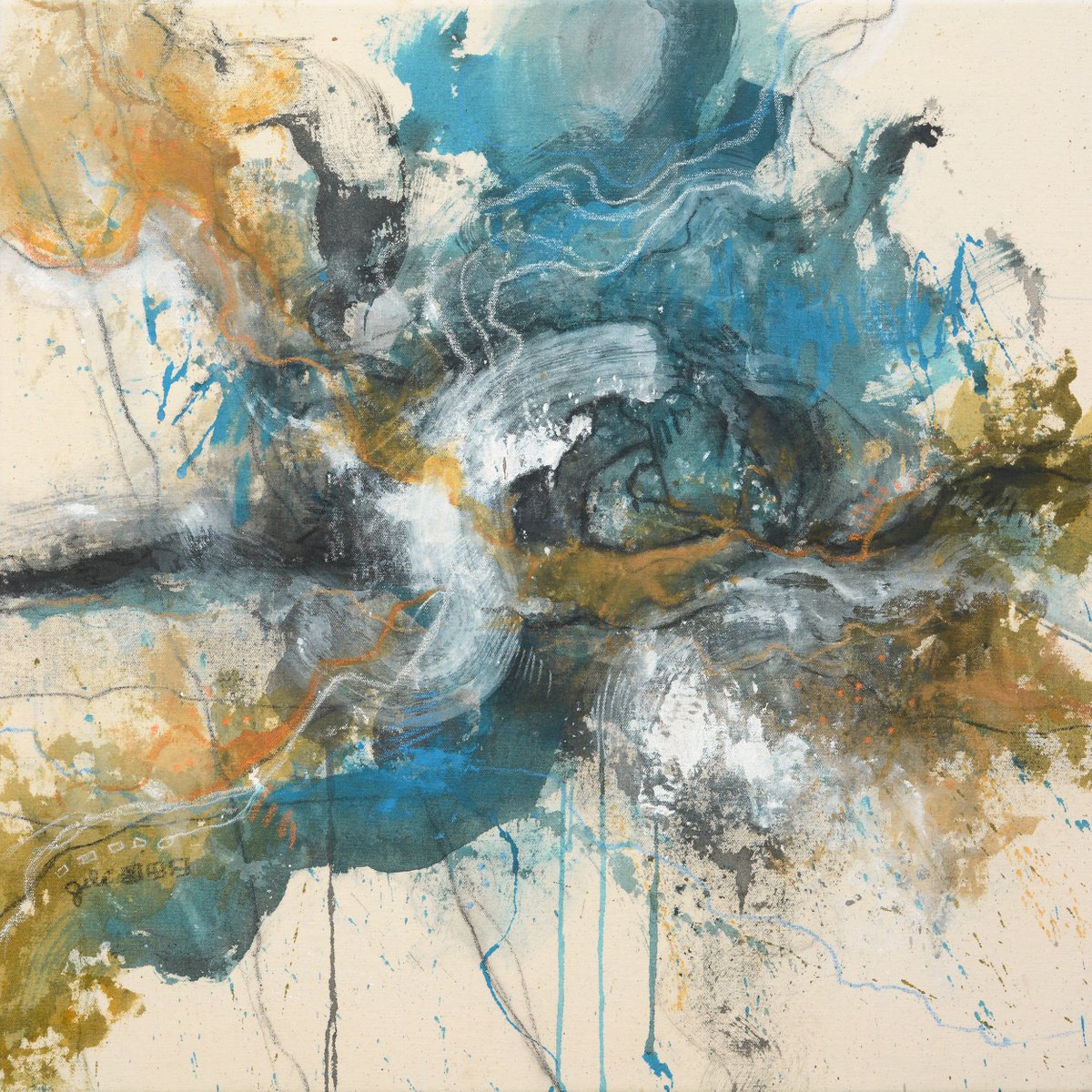 Expressive Landscape Painting By Benedicte Gele, 20 X 20, Geo-Graphic, Original Artwork