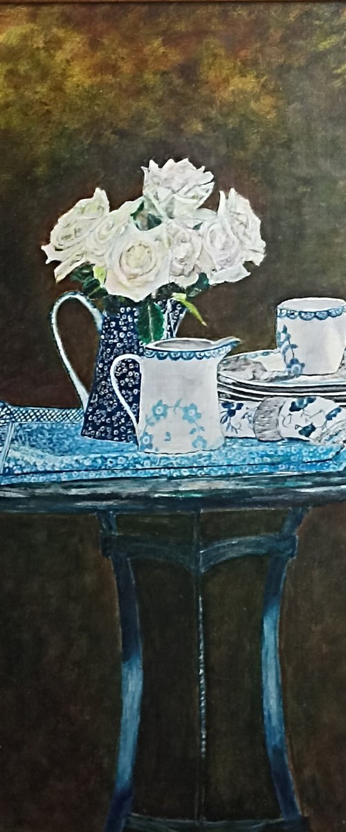 White roses still life by Isabelle Lucas