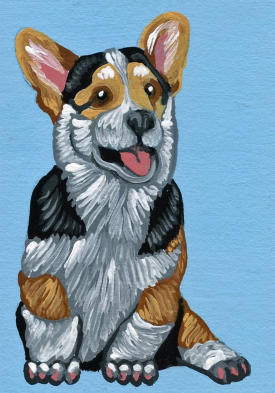 ACEO ATC Original Miniature Painting Cardigan Welsh Corgi Pet Dog Art-Carla Smale