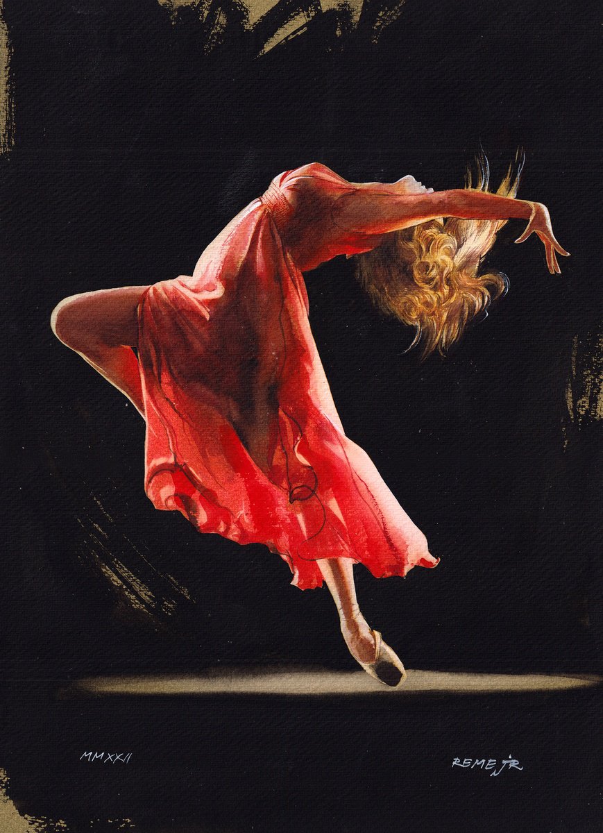 Expressive Portrait Watercolour By Reme Jr., 10 X 14", Ballet Dancer Dxxxvi, Original Artwork