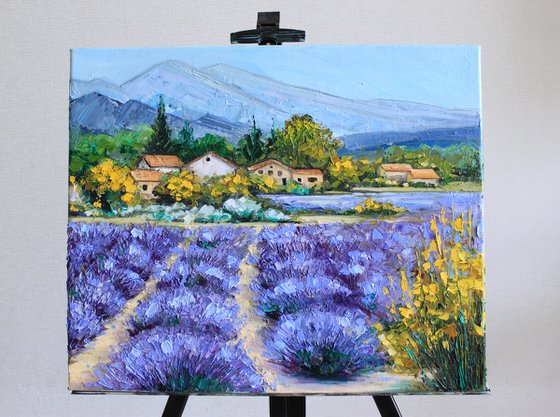 Provence lavender fields oil painting on canvas 38x46cm impasto