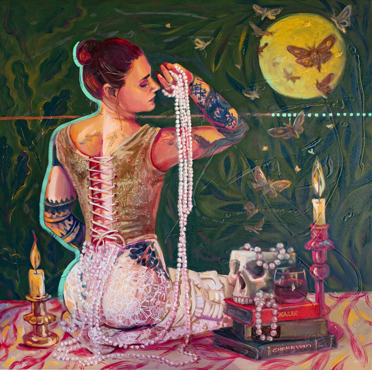 Surrealistic Still Life Oil Painting By Tetiana Cherevan, 31 X 31", Modern Fermont, Original Artwork